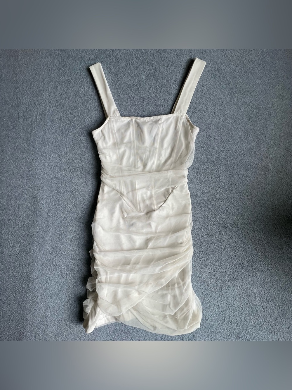 Princess Polly White Ruched Mesh Mini Dress Bodycon Corset Size 4 - Picture 2 of 9